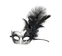 Coolwife Costume Masque Plume Mascarade Masque Halloween Mardi Gras Cosplay Parti Masque (Argent Noir)