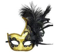 Coolwife Costume Masque Plume Mascarade Masque Halloween Mardi Gras Cosplay Parti Masque (Or Noir)