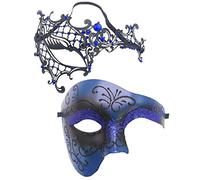 Coolwife Masque de bal masqué vintage fantôme de l'opéra un œil (couple P bleu)