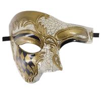 Coolwife Masque de mascarade Vintage Phantom l'Opéra, costume demi-visage monoyeux (carreaux dorés)