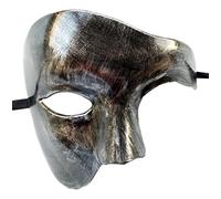 Coolwife Masque Mascarade Vintage Fantôme de l'Opéra One Eyed Costume Demi-Visage (Argent noir)