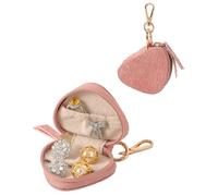 COOLYOUTH Étui à bijoux de voyage avec porte-clés - Mini pochette à bijoux en cuir (rose)