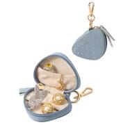 COOLYOUTH Étui à bijoux de voyage avec porte-clés - Porte-bague portable - Mini pochette à bijoux en cuir (bleu)