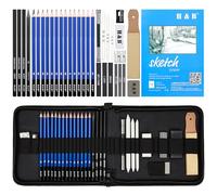 Coolzon Crayons de Dessin, 35 pcs Artiste Set Malette Dessin avec à Croquis, au Fusain, Graphite, Gomme Couteau Extenseur dans un étui