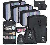 Coolzon Organisateur de Valise, Lot de 11 Organisateurs Rangement Valise Packing Cubes pour Voyage sac Compression de Stockage Bag Pochette Voyage sac Organisateur, Noir
