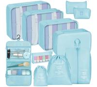 Coolzon Organisateur de Valise, Lot de 11 Organisateurs Rangement Valise Packing Cubes pour Voyage sac Compression de Stockage Bag Pochette Voyage sac Organisateur, Bleu Lac
