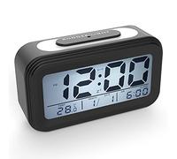 Coolzon Réveil Digital à Pile Réveil Matin Horloge Numérique Silencieux pour Enfants Adultes Grand écran LED Température Calendrier avec Veilleuse Snooze Fonction, Noir