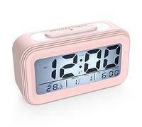 Coolzon Réveil Digital Réveil Matin, Horloge Numérique Réveil à Pile Silencieux pour Enfants Adultes Grand écran LED Température Calendrier, Reveil de Voyage avec Veilleuse Snooze Fonction, Pink