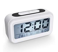 Coolzon Réveil Digital Réveil Matin, Horloge Numérique Réveil à Pile Silencieux pour Enfants Adultes Grand écran LED Température Calendrier, Reveil de Voyage avec Veilleuse Snooze Fonction, Blanc