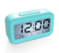Coolzon Réveil Digital Réveil Matin, Horloge Numérique Réveil à Pile Silencieux pour Enfants Adultes Grand écran LED Température Calendrier, Reveil de Voyage avec Veilleuse Snooze Fonction, Bleu Clair