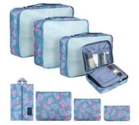 Coolzon Sac Organisateur de Voyage Pochettes de Rangement,Organisateur de Bagages Organiseur de Valise pour Sac à Chaussures Sac à Dos Vêtements sous-Vêtements, Lot de 8 (Flamant Bleu)