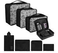 Coolzon Sac Organisateur de Voyage Pochettes de Rangement, Organisateur de Bagages Organiseur de Valise pour Sac à Chaussures Sac à Dos Vêtements sous-Vêtements, Lot de 8 (Noir)