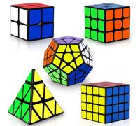 Coolzon Speed Cube Ensemble Pyraminx + Megaminx + 2x2x2 + 3x3x3 + 4x4x4 Magic Puzzle Cube Set 5 Pack Cubo Magico pour Enfants Adultes avec PVC Autocollant Ultra Rapide