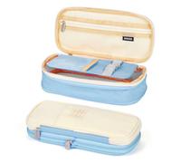 Coolzon Trousse Scolaire Extensible, Trousse à Crayons de Grande Capacité Sac à Crayons école Papeterie Organisateur Trousse à Maquillage pour Filles Garçons étudiants Enfant Adultes, Bleu Ciel