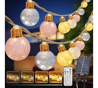 Coomoors Guirlande Guinguette Extérieur 8M, Guirlande Lumineuse Exterieure avec 16 LED Ampoules Boule de Coton, 8 Modes Solaire Lumières IP65 Etanche pour Jardin d'été Patio Tente Mariage,Blanc Chaud