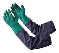 Coopache 1 Paire Gants de Ménage en Caoutchouc 64 CM Gants de Bassin Etanches Manches Longues Gants de Travail Protection Chimique Nettoyage Aquarium Homme Femme, Vert & Bleu (Large)