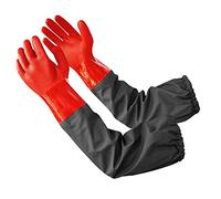 Coopache 1 Paire Gants de Travail Homme Femme Gants de Menage Imperméables Longs en Caoutchouc Gant de Bassin à Poissons Manches Longues Extra 64 CM, Bras Complet, Noir & Rouge, L-XL