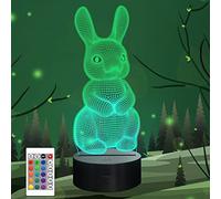 CooPark 3D Lampe d'illusion Optique, Veilleuse Lampe de Lapin Lumière de Nuit avec Câble USB et 16 Couleurs Décoration pour Enfant Chambre Chevet Table de Bébé Enfant Cadeau De Noël Fête