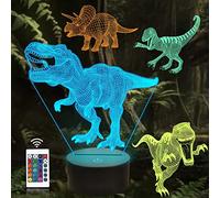 CooPark T Rex Veilleuse 3D Illusion (4 motifs dinosaures) avec télécommande 16 changements de couleur Lampe décorative pour enfants garçons pour anniversaire, Noël (dinosaure 2)