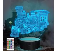 CooPark Train Night Light pour enfants bébé adolescent Illusion 3D lampe de locomotive optique, anniversaire cadeaux de Noël cadeau d'anniversaire, 16 couleurs changement de télécommande