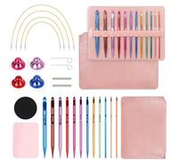 Coopay 12 Pièce Crochet Tunisien Interchangeable de 3 à 10mm avec Fil de 40/60/80/100 cm, 10cm Long Crochet Coloré pour Débutants & Pro, Aiguille Crochet Afghan pour Crocheter Tapis, Écharpe, Sac Rose