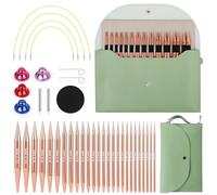 Coopay 13 Paires Aiguilles Circulaires Tricot Interchangeable, Aiguille à Tricoter en Aluminium de 3,0-10,0mm, Kit Tricot Debutant, Aiguille Circulaire Tricot pour Layette, Pull, Écharpe - Vert