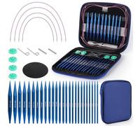 Coopay 13 Paires Aiguilles Circulaires Tricot Interchangeable de 3,0-10,0mm, Aiguille à Tricoter en Aluminium, Kit Tricot Debutant, Aiguille Circulaire Tricot pour Layette, Pull, Écharpe - Bleu