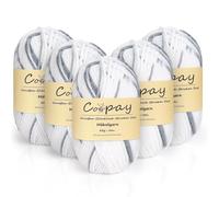 Coopay 5 Pelote de Laine à Tricoter Dégradé, 225g, Multicolore Laine Crochet Doux, 5 Brins Fil à Tricoter, Crochet Tricot pour Layette, Écharpe, Chaussettes - Blanc Gris