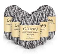 Coopay 5 Pelote de Laine à Tricoter Dégradé, 225g, Multicolore Laine Crochet Doux, 5 Brins Fil à Tricoter, Crochet Tricot pour Layette, Écharpe, Chaussettes - Gris Blanc