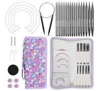 Coopay 9 Paires Aiguilles Circulaires Tricot Interchangeable, Aiguille à Tricoter en Aluminium de 3,0-8,0mm, Kit Tricot Debutant, Aiguille Circulaire Tricot pour Layette, Pull, Écharpe - Violet