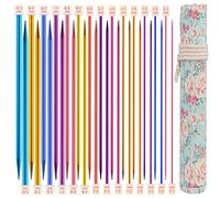 Coopay Aiguilles à Tricoter à Point Unique Droites 35 cm pour Enfants et Adultes Débutants,Aiguilles à Laine Acier Inoxydable B(2mm)-N/P(10mm), 13.8 inch/35 cm avec Sac en Rouleau de Fleurs Fraîches