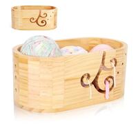 Coopay Bol à fil elliptique avec grande capacité, super grand bol à tricoter en bois pour laine, fait à la main, grand bol en bois pour projet de crochet et de tricot, 28,5 x 15 x 12 cm