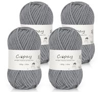 Coopay Chenille Chunky - Lot de 4 pelotes de laine épaisse pour crochet, 100 g chacune, super douce, pour couvertures, écharpes, sacs, gris foncé
