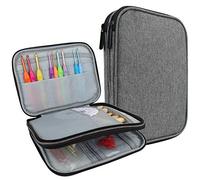 Coopay Étui pour aiguilles à tricoter circulaires et porte-crochets, sac de rangement zippé pour aiguilles rondes, doubles et simples, organisateur d'accessoires, gris
