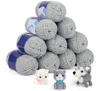 Coopay Faiding Lot de 10 pelotes de fil à crochet, 50 g, douces, pour crochet, tricot à la main, pour débutants et enfants, en coton pour bébé pour projet de crochet et de tricot, bleu ondulé et gris