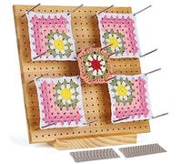 Coopay Grande Planche de Blocage Crochet, 28x28cm Bloqueur Granny Square Crochet, Planche Blocage Crochet Carré Granny en Bois, Accessoires de Crochet Tricot, avec 30 Tiges de Métal