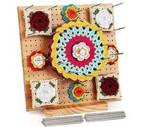Coopay Grande Planche de Blocage Crochet, 29x29cm Bloqueur Granny Square Crochet, Planche Blocage Crochet Carré Granny en Bois, Accessoires de Crochet Tricot, avec 30 Tiges de Métal