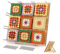 Coopay Grande Planche de Blocage Crochet, 29x29cm Pliable Bloqueur Granny Square Crochet, Planche Blocage Crochet Carré Granny en Bois, Accessoires de Crochet Tricot, avec 30 Tiges de Métal