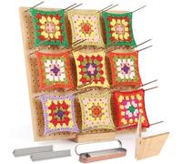 Coopay Grande Planche de Blocage Crochet, 33x33cm Pliable Bloqueur Granny Square Crochet, Planche Blocage Crochet Carré Granny en Bois, Accessoires de Crochet Tricot, avec 30 Tiges de Métal