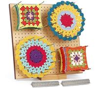 Coopay Granny Square - Grande planche de blocage en bambou - 29 x 29 cm - Avec 30 bâtons fixes en acier inoxydable - Planche de serrage en bois pour Granny Squares, projets de tricot et de crochet