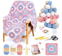 Coopay Granny Square Kit Crochet Debutant Complet pour Couverture - Rose