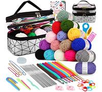 Coopay Kit Crochet Debutant Complet, Kit de Crochet avec 16 Pelotes de Laine, 2 Types de Crochets 0,6-6,0mm, Sac pour Ranger Accessoires de Crochet Tricot, Cadeau pour Fille, Famille, Amis - Argenté