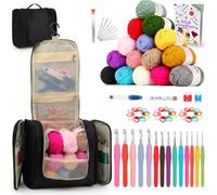 Coopay Kit Crochet Débutants Complet, avec 15 Laine à Crocheter, 14 Crochets Ergonomiques de 2,0 à 10mm en Poignée Douce, Sac Portable, Crochet Kit Debutant avec Accessoires de Crochet Tricot, Noir