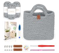 Coopay Kit Crochet pour Débutants & Pro, Crochet 4,5 mm, Instruction en Français, Fil de 5mm d'Épaisseur pour Crocheter un Petit Sac à Main, Cadeau Créative pour Fille, Famille et Amie - Gris