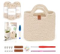 Coopay Kit Crochet pour Débutants & Pro, Crochet 4,5 mm, Instruction en Français, Fil de 5mm d'Épaisseur pour Crocheter un Petit Sac à Main, Cadeau Créative pour Fille, Famille et Amie - Beige