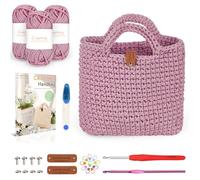Coopay Kit Crochet pour Débutants & Pro, Crochet 4,5 mm, Instruction en Français, Fil de 5mm d'Épaisseur pour Crocheter un Petit Sac à Main, Cadeau Créative pour Fille, Famille et Amie - Rose Foncé