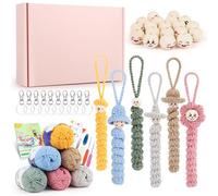 Coopay Kit de crochet avec 50 boules en bois à smileys, 6 x 50 g de fil à crocheter et un crochet, mode d’emploi disponible (français non garanti)