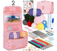 Coopay Kit de crochet pour débutant avec 63 accessoires étui et pelote de laine, livre de crochet (français non garanti), crochets, fournitures de tricot et de crochet