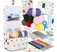 Coopay Kit de crochet pour débutant avec étui et 8 pelotes de laine, ensemble de 63 crochets avec livre de crochet (français non garanti), crochets ergonomiques doux et fournitures de tricot