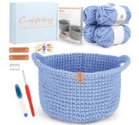Coopay Kit de crochet pour débutants, ensemble de paniers ronds au crochet avec instructions, kit de crochet DIY pour apprendre à crocheter des paniers avec aiguille à crochet 4,5 mm, fil à crocheter